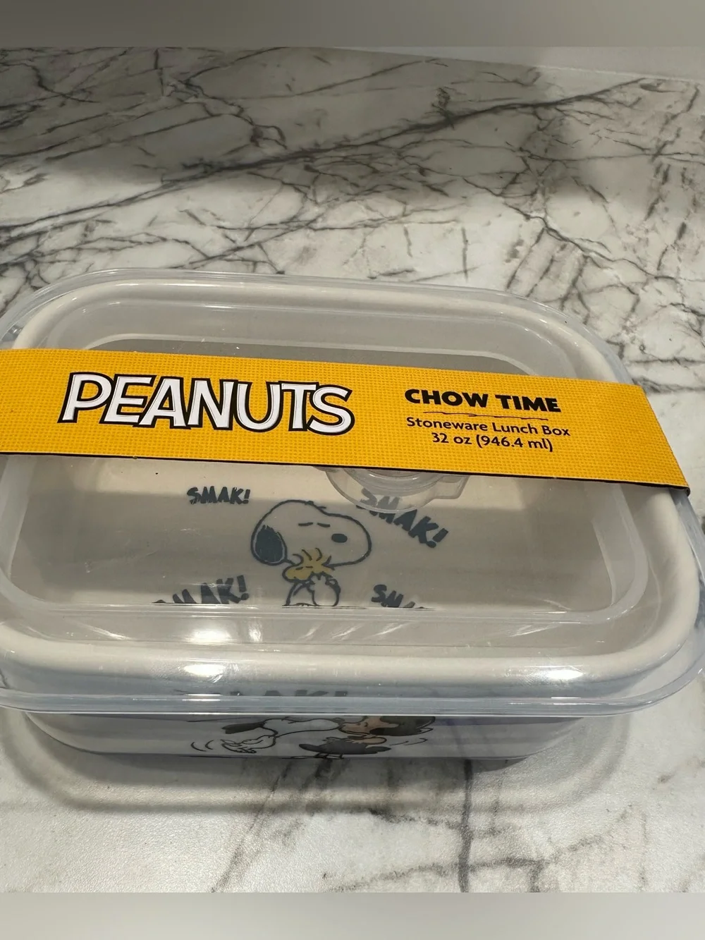 Peanuts Snoopy & Lucy “Chow Time” Stoneware Lunch Box 32 oz